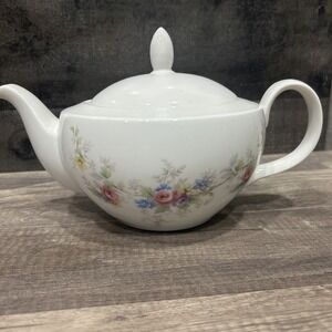 Royal Vale Fine China Teapot w Lid Floral Rose Garland White Porcelain 1996‎